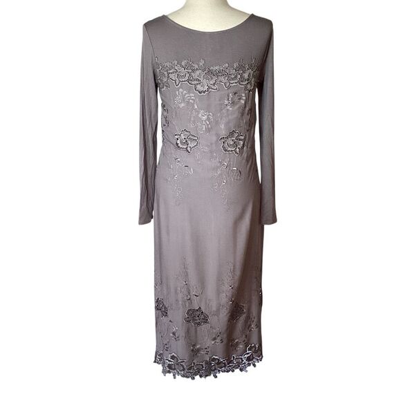 Sundance Embroidered Gray Midi Dress Lace Knit Women’s 6 Boho Long Sleeve - Picture 3 of 10